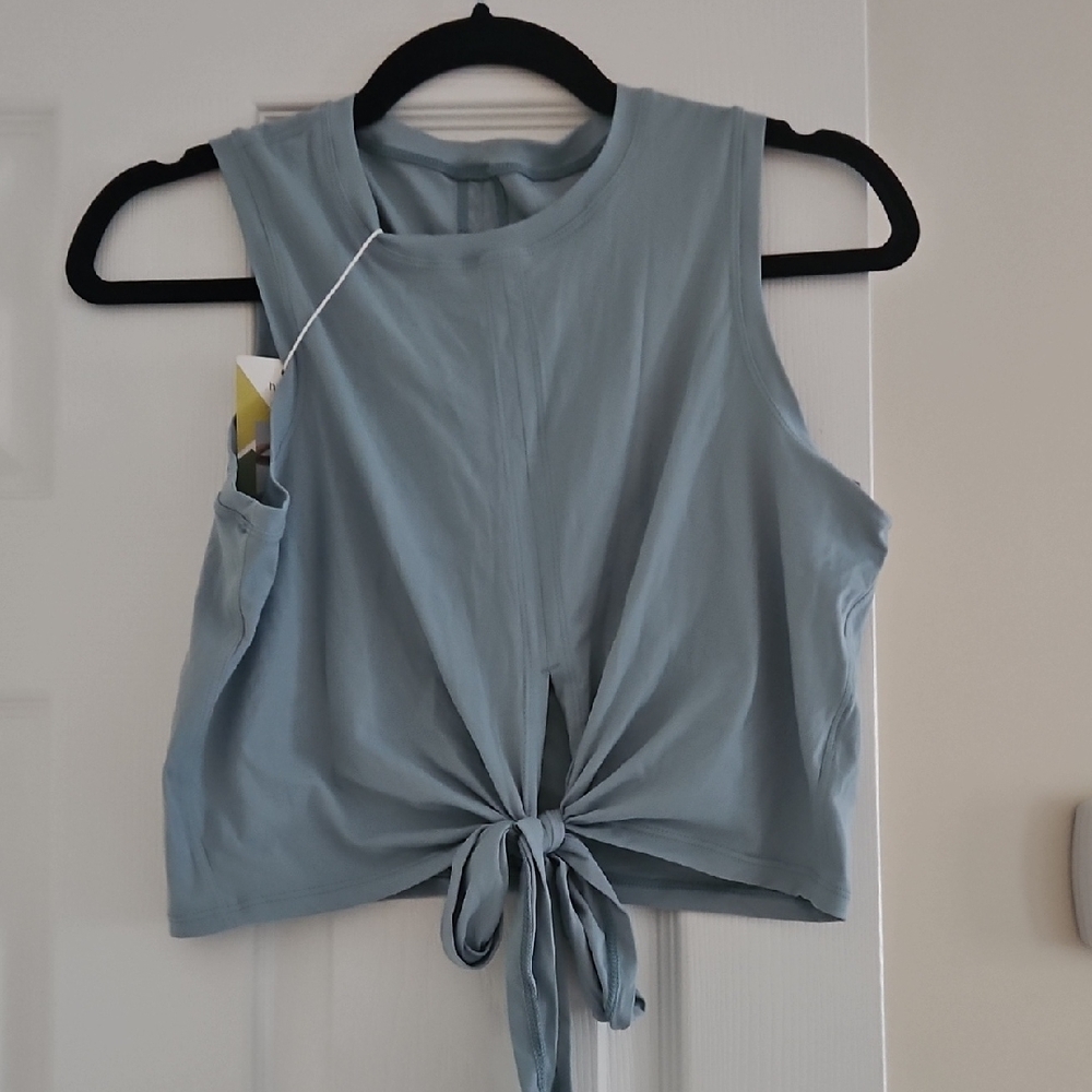 NWT HALARA Tie-Front Crop Top - Soft Blue